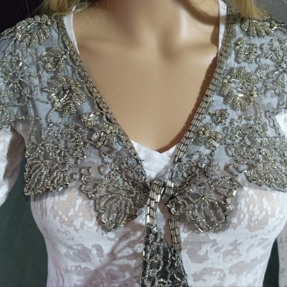 Vintage silver beaded floral Shaw